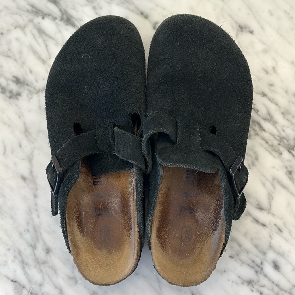 Women’s Birkenstock Boston Clogs in Black Suede, Size 37
